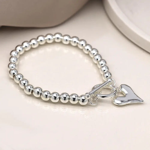 POM Silver Plated Bead Bracelet with Heart Charm