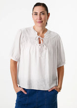 Load image into Gallery viewer, DREAMS Textured Tie Neck Shirred Blouse - White