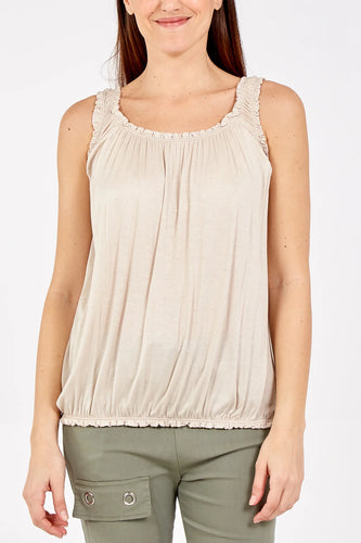 Made in Italy Balloon Hem Vest Top- Sand