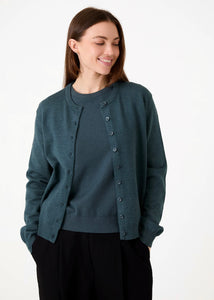 Dreams  Cashmere Like Crew Neck Crop Cardigan - Sea Blue