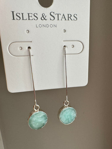 Aqua Green Semi Precious Circle Stone Earrings