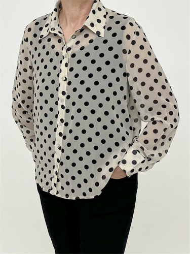 Dreams Cream/Black Polka Dot Print Shirt