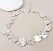 Load image into Gallery viewer, POM Silver Plated Worn Discs &amp; Hoop Necklace