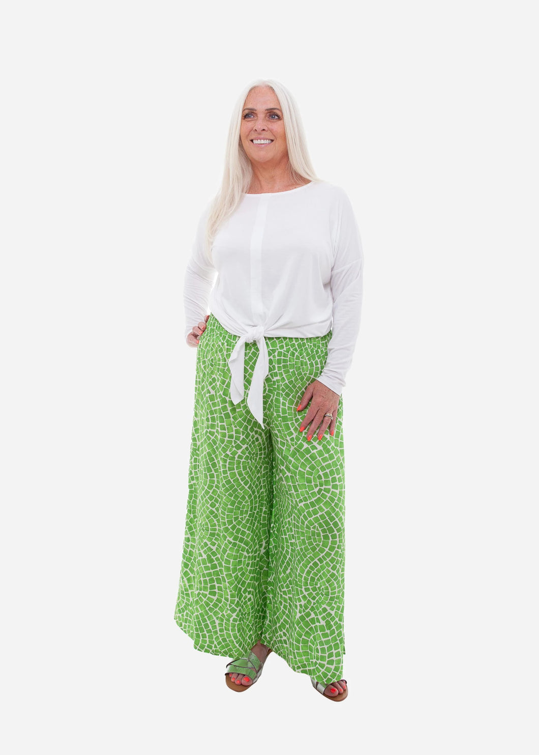 Dreams Mosaic Print Wide Leg Trousers - Lime