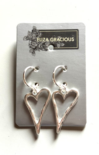 Eliza Gracious Outline Heart Earrings - Brushed Silver
