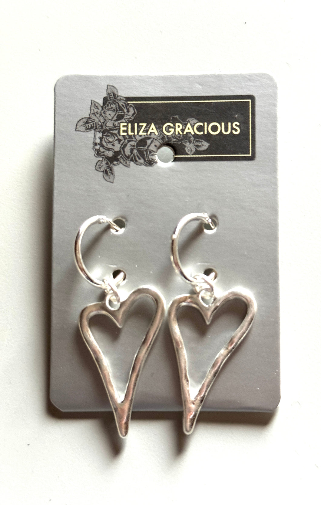 Eliza Gracious Outline Heart Earrings - Brushed Silver