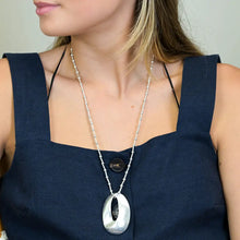Load image into Gallery viewer, POM Silver Plated Worn Oval Necklace