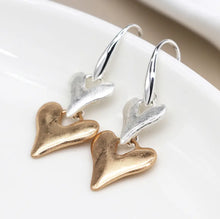 Load image into Gallery viewer, POM Silver Plated &amp; Faux Gold Heart Earrings