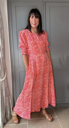Tangerine & Hot Pink Printed Maxi Tea Dress