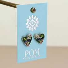 Load image into Gallery viewer, POM Mosaic Crystal Heart Earrings - Green
