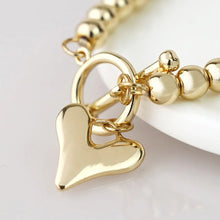 Load image into Gallery viewer, POM Golden Bead &amp; Heart Charm T-Bar Bracelet
