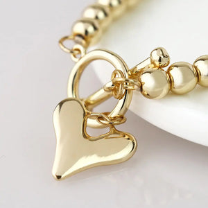 POM Golden Bead & Heart Charm T-Bar Bracelet