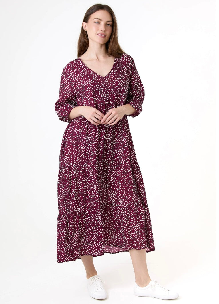 Dreams Ditsy Spot Tiered Dress - Berry