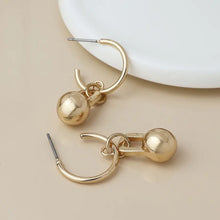 Load image into Gallery viewer, POM Faux Gold C-Hoop &amp; Ball Charm Earrings
