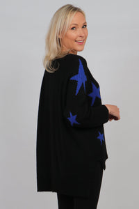 Black Royal Blue Wool Blend Scattered Star Jumper