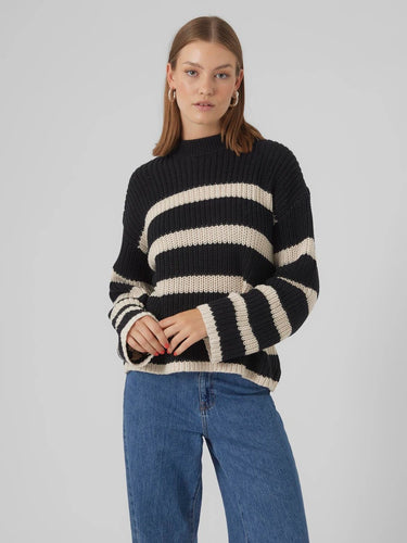 Vero Moda Black & Cream Chunky Striped Jumper