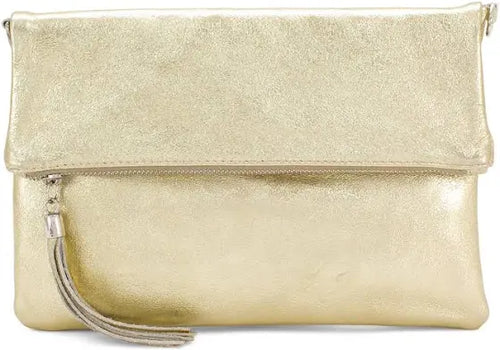 Gold Leather Fold Over Bag