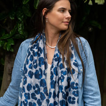 Load image into Gallery viewer, POM Recycled Navy Mix Animal Print Scarf