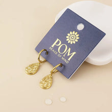 Load image into Gallery viewer, POM Relic Stainless Steel Gold Plated Textured Teardrop Hoop Earrings