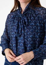 Load image into Gallery viewer, DREAMS Fan Print Tie Neck Blouse - Navy