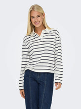 Load image into Gallery viewer, ONLY L/S Striped Polo Shirt - White &amp; Navy