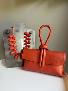 Leather Loop Handle Bag - Orange