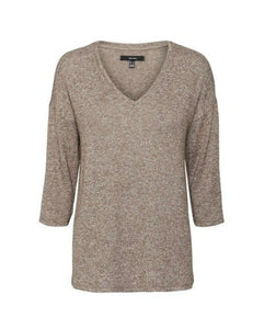 Vero Moda Silver Mink V Neck 3/4 Sleeve Jumper