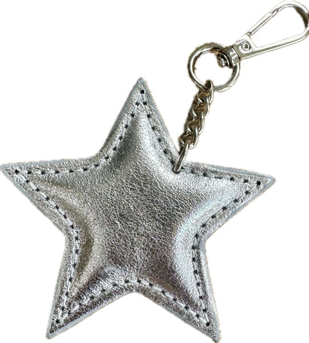 Silver Leather Star Keyring