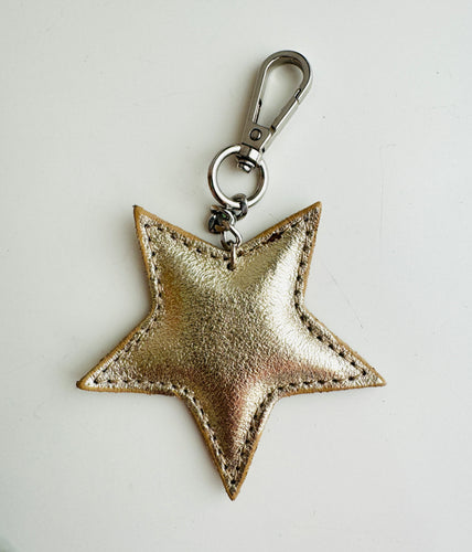 Gold Leather Star Keyring