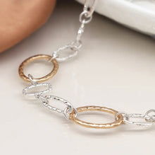 Load image into Gallery viewer, POM Silver Plated and Faux Gold Hammered Linked Hoops Necklace