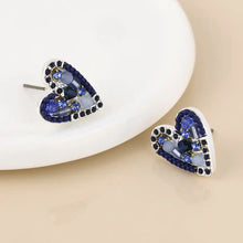 Load image into Gallery viewer, POM Silver Plated Blue Mosaic Crystal Heart Earrings