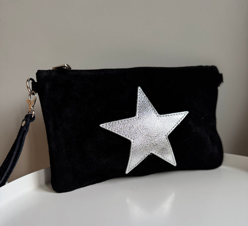 Black Suede Star Clutch Bag