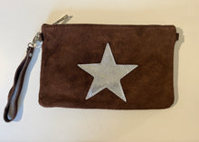 Load image into Gallery viewer, Suede Leather Silver Star Clutch Bag - Chocolate