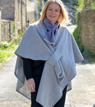 Load image into Gallery viewer, POM Amelia Grey Self Tie Cotton/Wool Blend Poncho