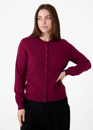 Drams Cashmere Like Crew Neck Crop Cardigan - Berry