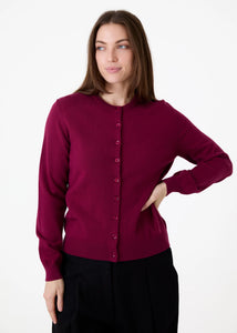 Drams Cashmere Like Crew Neck Crop Cardigan - Berry