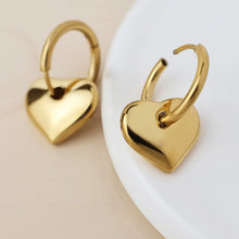 Load image into Gallery viewer, POM Waterproof Gold Plated  Hoop &amp; Smooth Heart Earrings