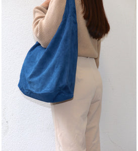 Italian Suede Leather Slouchy Hobo Bag - Denim Blue