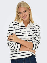 Load image into Gallery viewer, ONLY L/S Striped Polo Shirt - White &amp; Navy