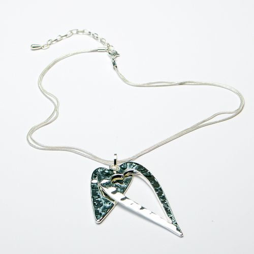 Eliza Gracious Twin Elongated Heart Necklace - Silver