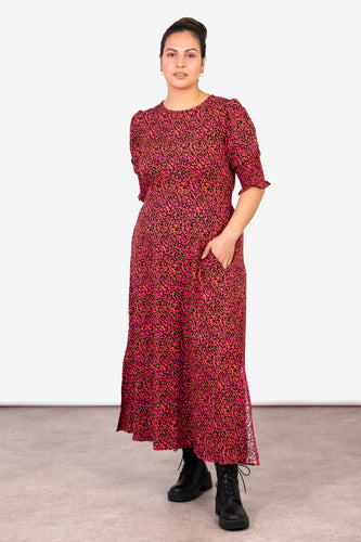 Hazel Tea Dress - Fuchsia Abstract Spot