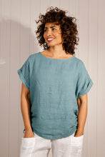 Load image into Gallery viewer, Goose Island Rushed Tie Side Linen Top - Teal