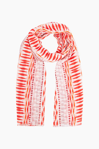Madeline Geometric Print Lightweight Scarf - Red/Orange