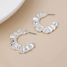 Load image into Gallery viewer, POM Silver Plated Textured Wave Hoop Earrings