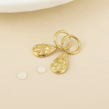 Load image into Gallery viewer, POM Relic Stainless Steel Gold Plated Textured Teardrop Hoop Earrings