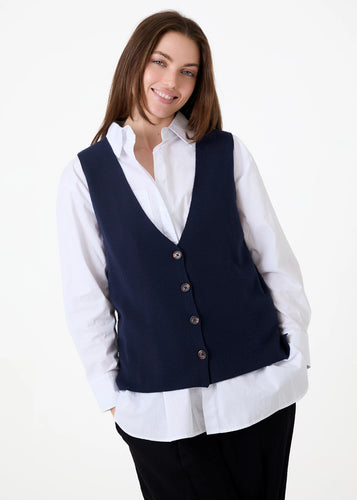 Dreams Cashmere Like Button Through Waistcoat - Navy