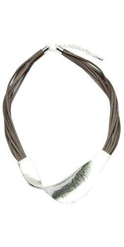 Eliza Gracious Twisted Bar Dark Grey Suede Short Necklace