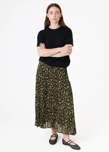Dreams Leopard Print Chiffon Pleated Skirt - Khaki