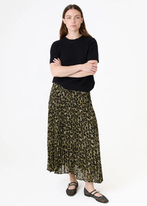Dreams Leopard Print Chiffon Pleated Skirt - Khaki