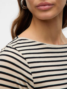 AWARE 3/4 Sleeve Boat Neck Top Birch/Black